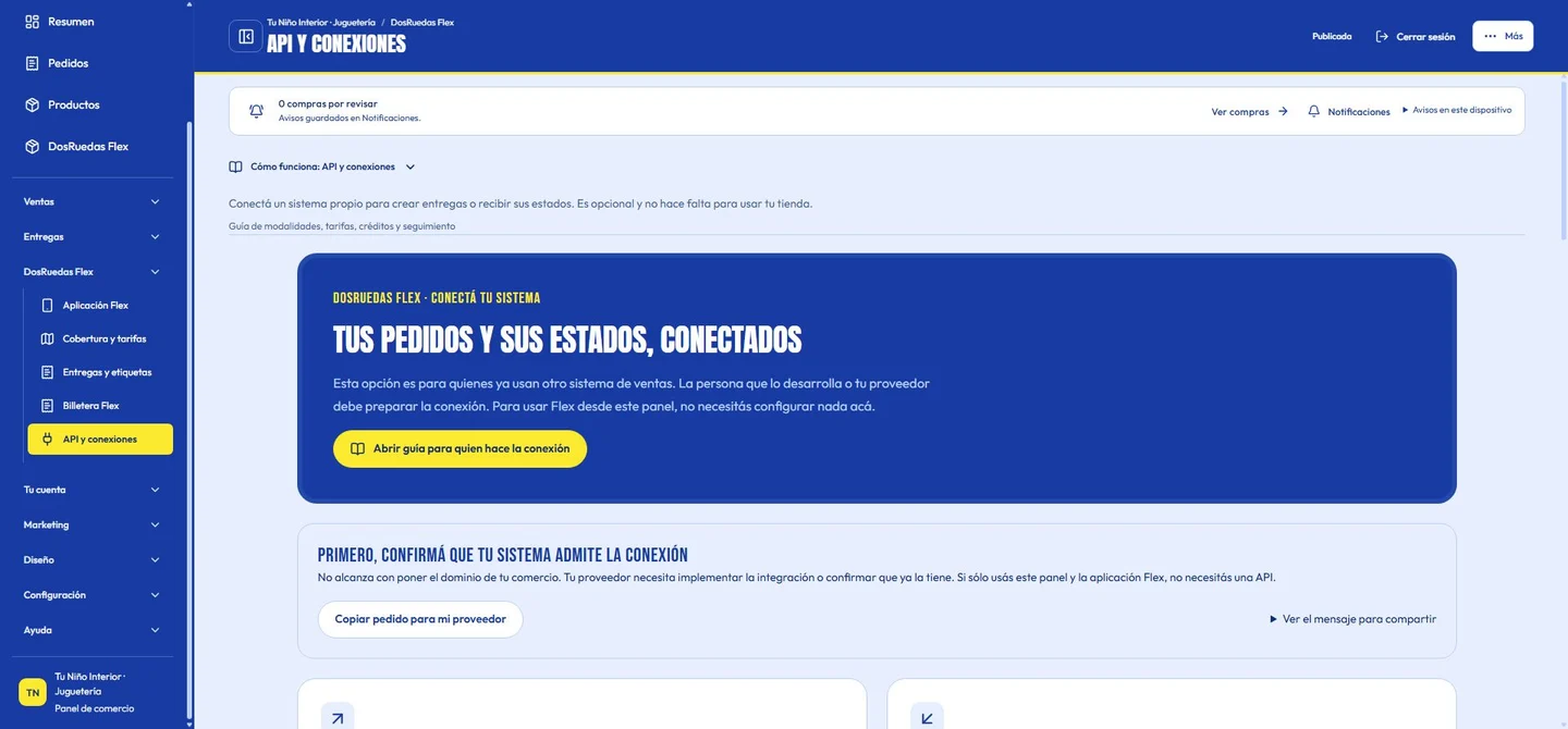 Orientación real de API y conexiones, sin claves ni datos de acceso.